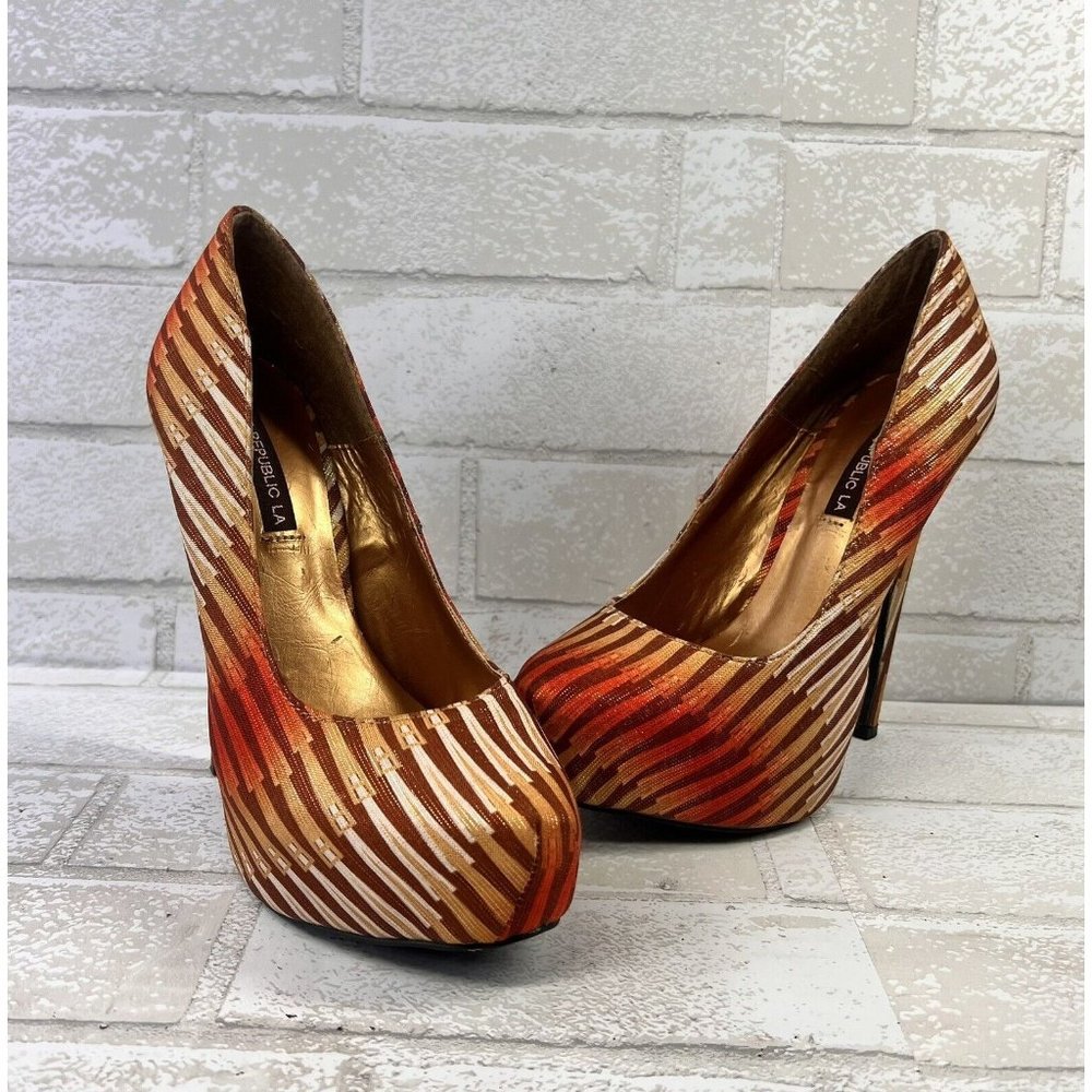 Multicolored Orange 5 Inch Platform Heels by Shoe Republic LA Women's 6